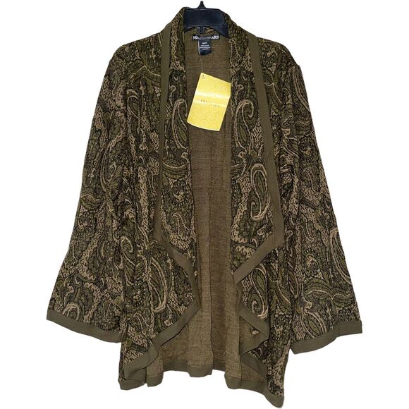 Cardigan Sweater Green Paisley Waterfall Nina Leonard - Picture 1 of 5